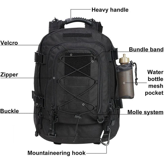 60L Military Tactical Backpack Travel Hiking Rucksacks Camping Hunting