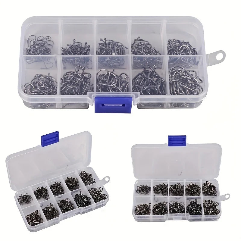 500Pcs Fishing Hooks with Barbs – Size 3-12# Black Stainless Steel