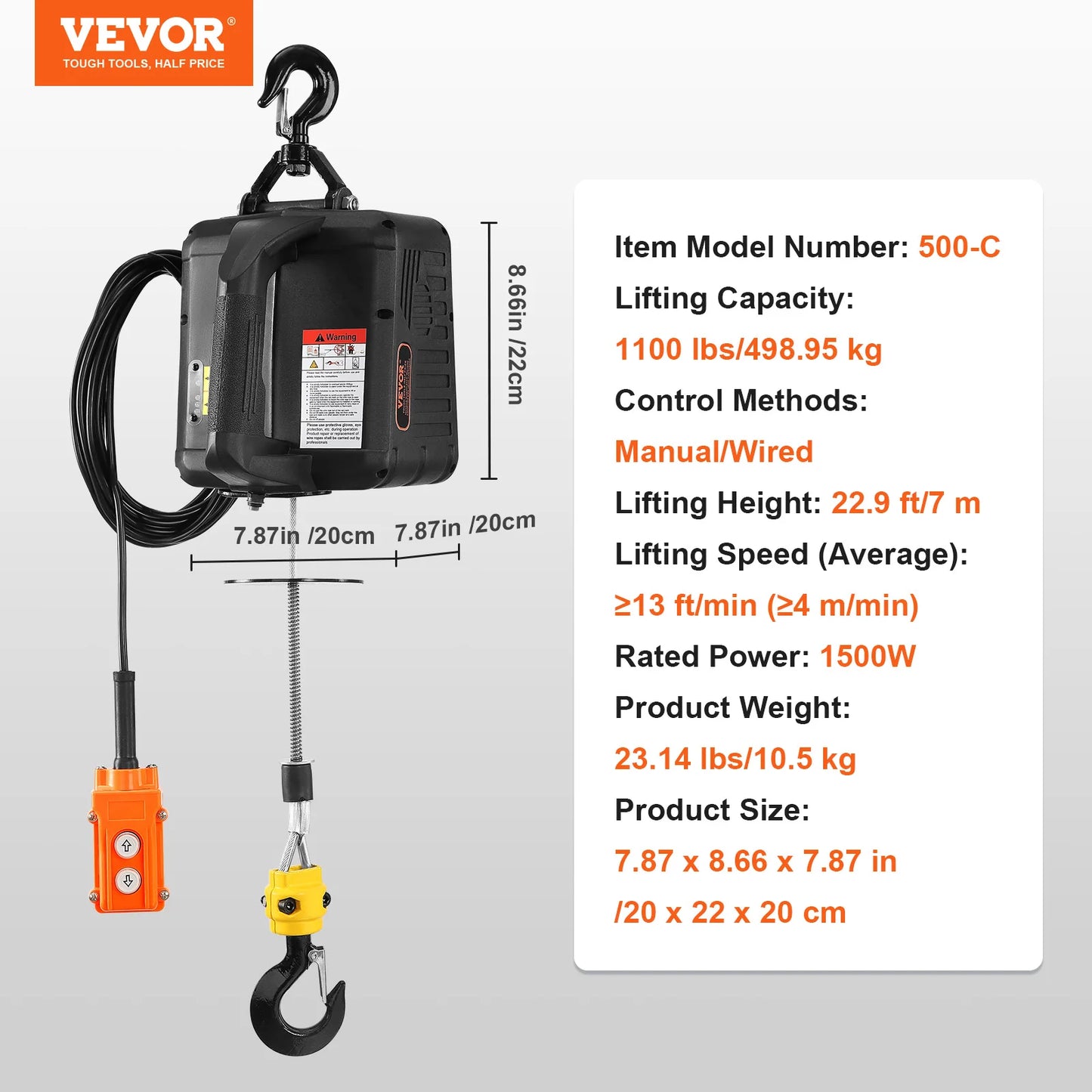 1100lbs Portable Power Winch Crane with Wireless Remote Control