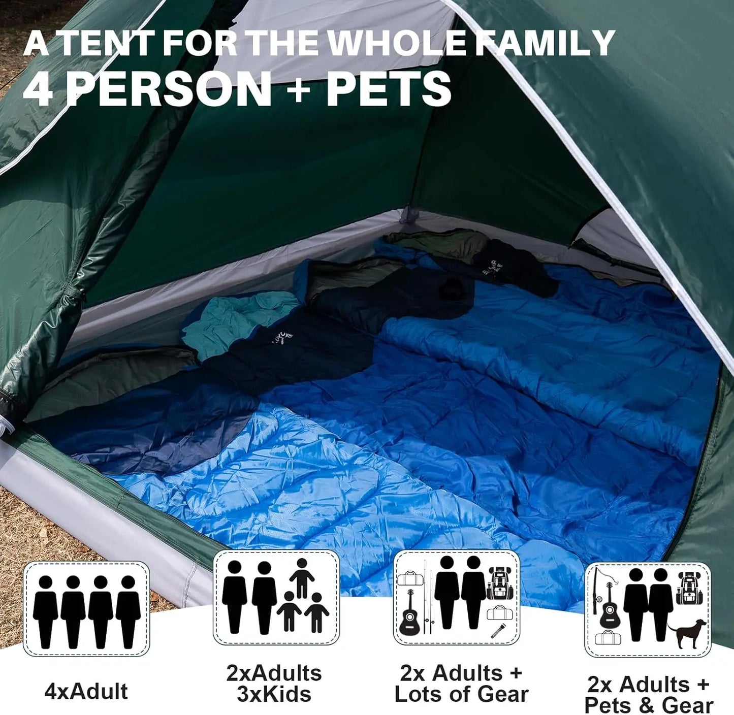 Lightweight 1-6 Person Dome Tent, Waterproof & Easy Setup
