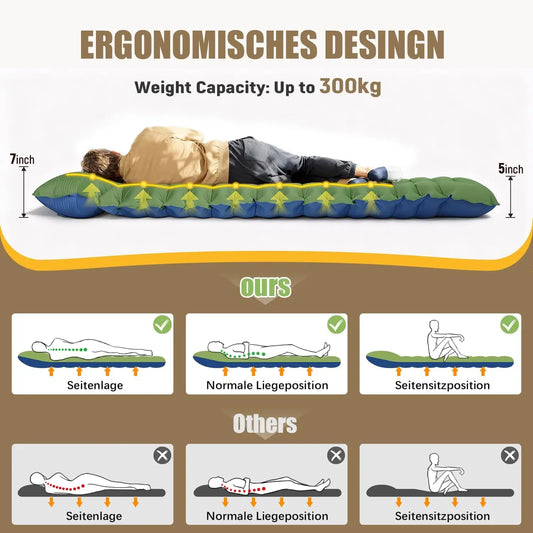 4" Thick Double Sleeping Pad with Built-in Pillow & Foot Pump