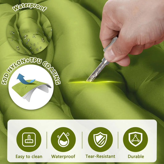 Inflatable Air Mattress Ultralight Camping Mat with Pillow Built-in