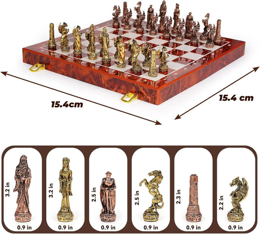 Vintage Metal Chess Set 15'' Wooden Board