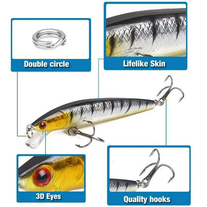 10pcs  Minnow Floating Wobbler Crankbait Fishing Tackle
