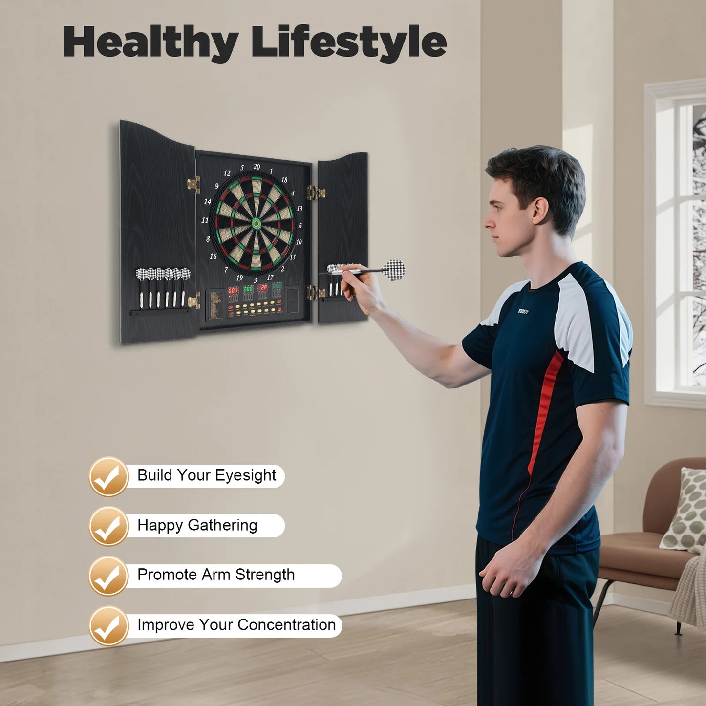 Electronic Dart Board with 4 LED Displays 12 Darts