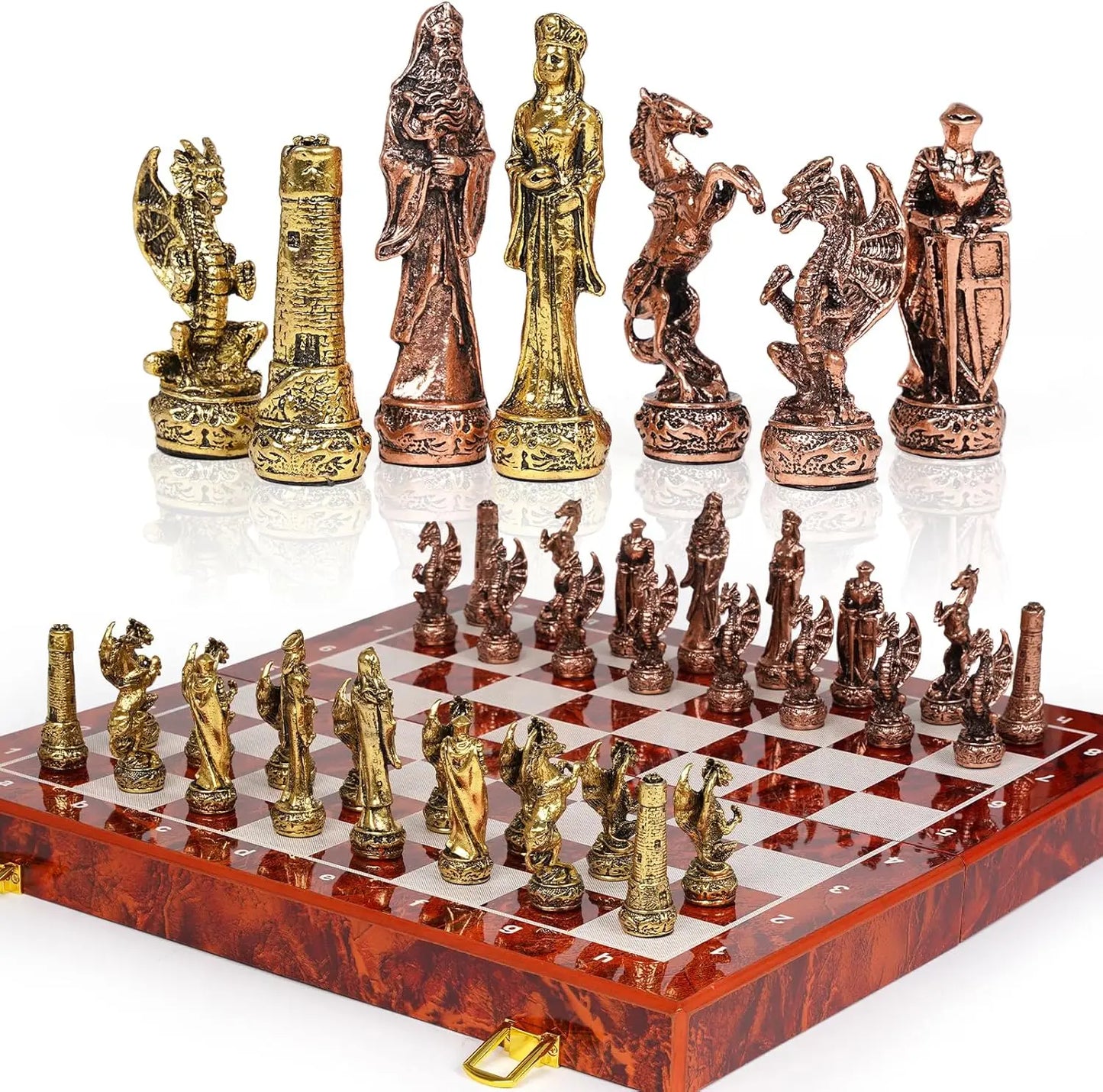 Vintage Metal Chess Set 15'' Wooden Board