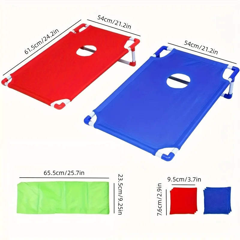 A Set of Red/Blue Portable Cornhole Game Set, Foldable and Durable,