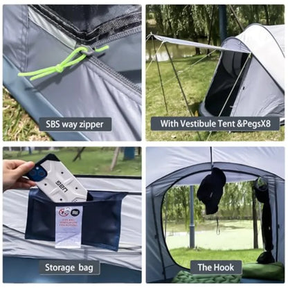 4 Person Easy Pop Up Tent 2 Doors-Instant Family Tents