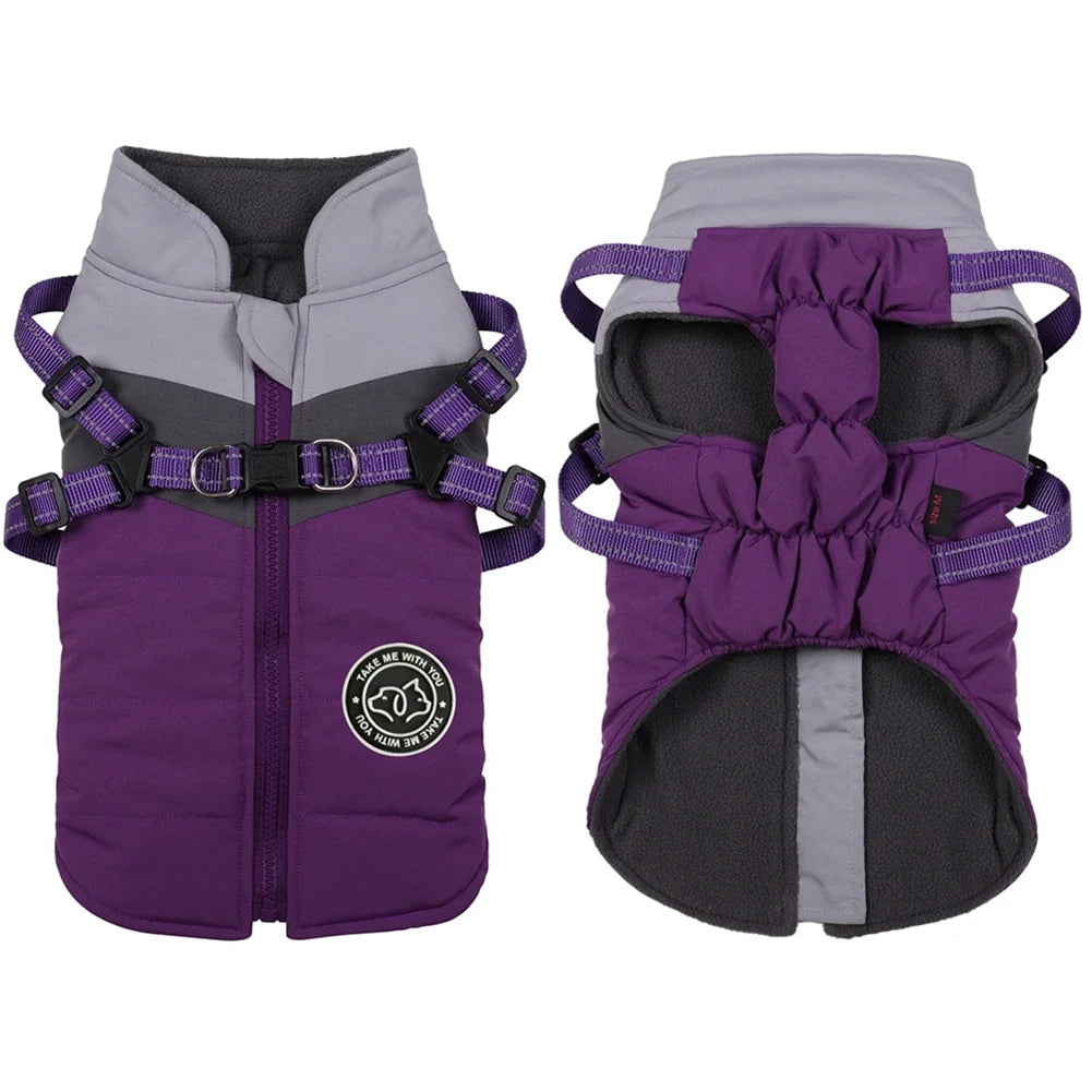 Winter Dog Harness Vest Waterproof Warm Pet Jacket