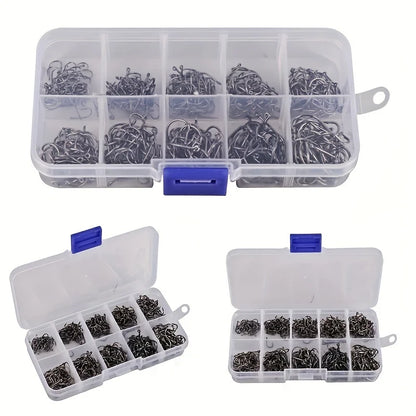 500Pcs  Fishing Hooks with Barbs – Size 3-12# Black Stainless Steel
