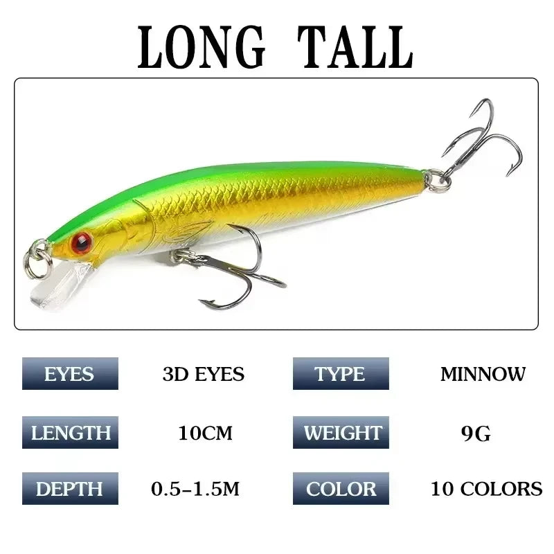 10pcs  Minnow Floating Wobbler Crankbait Fishing Tackle