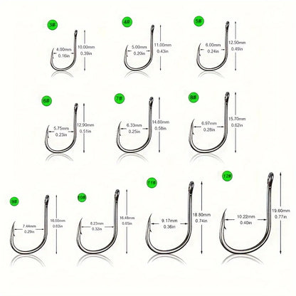 500Pcs  Fishing Hooks with Barbs – Size 3-12# Black Stainless Steel