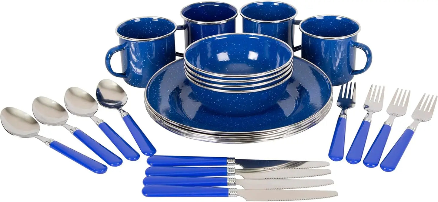 24-Piece Enamel Tableware Set Lightweight, Durable Plates & Bowls