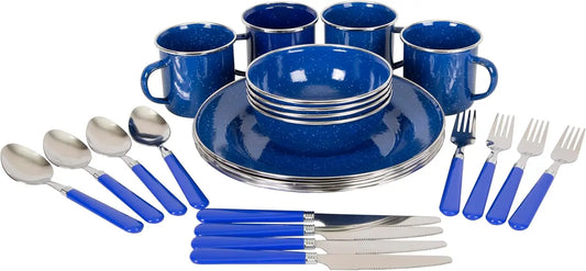 24-Piece Enamel Tableware Set Lightweight, Durable Plates & Bowls