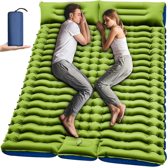 4" Thick Double Sleeping Pad with Built-in Pillow & Foot Pump
