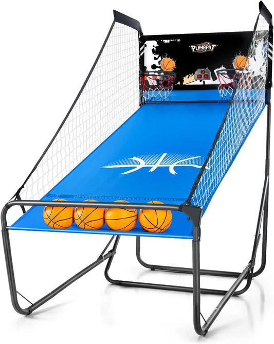 Adjustable Basketball Arcade Game with 8 Modes, LED Display, Foldable Design for Indoor Fun
