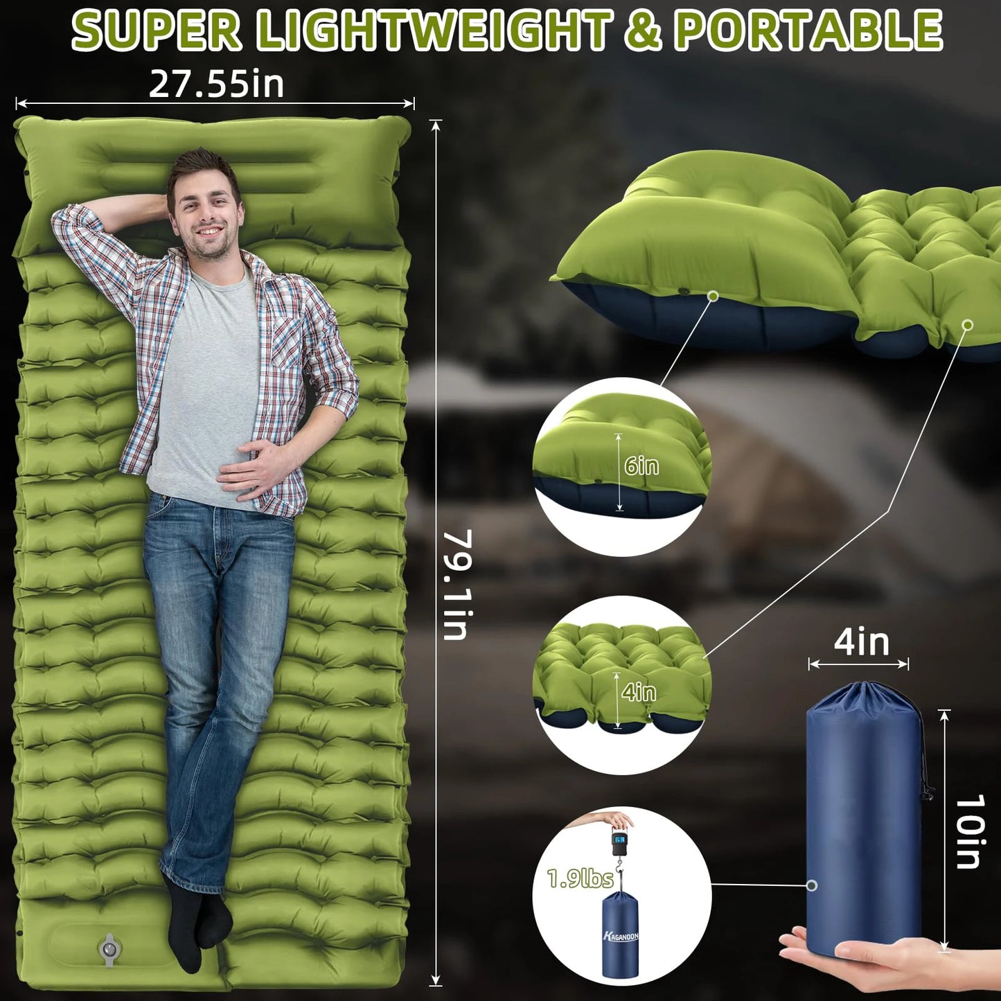 Inflatable Air Mattress Ultralight Camping Mat with Pillow Built-in
