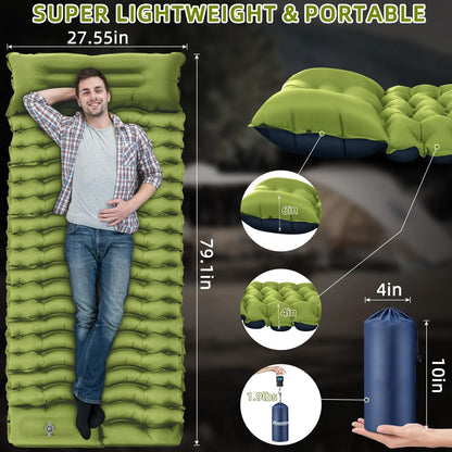 Inflatable Air Mattress Ultralight Camping Mat with Pillow Built-in