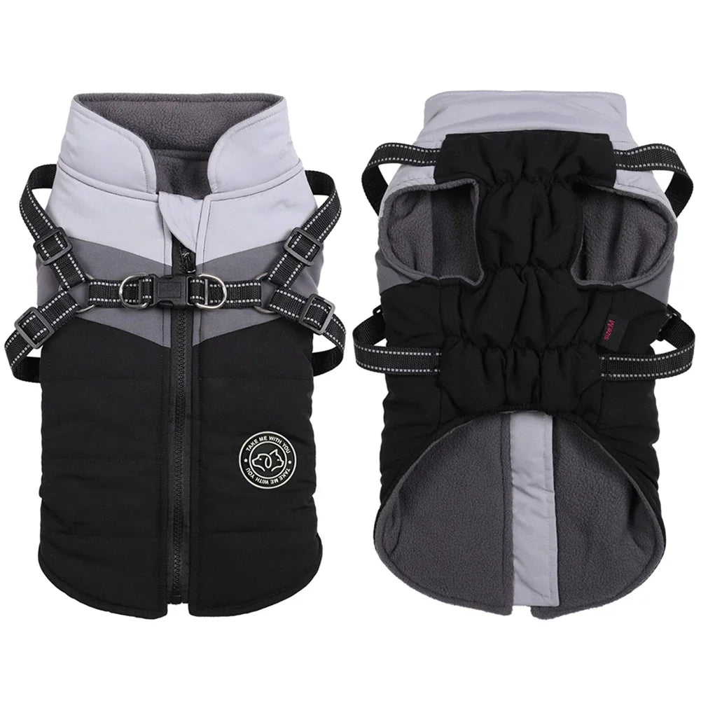 Winter Dog Harness Vest Waterproof Warm Pet Jacket