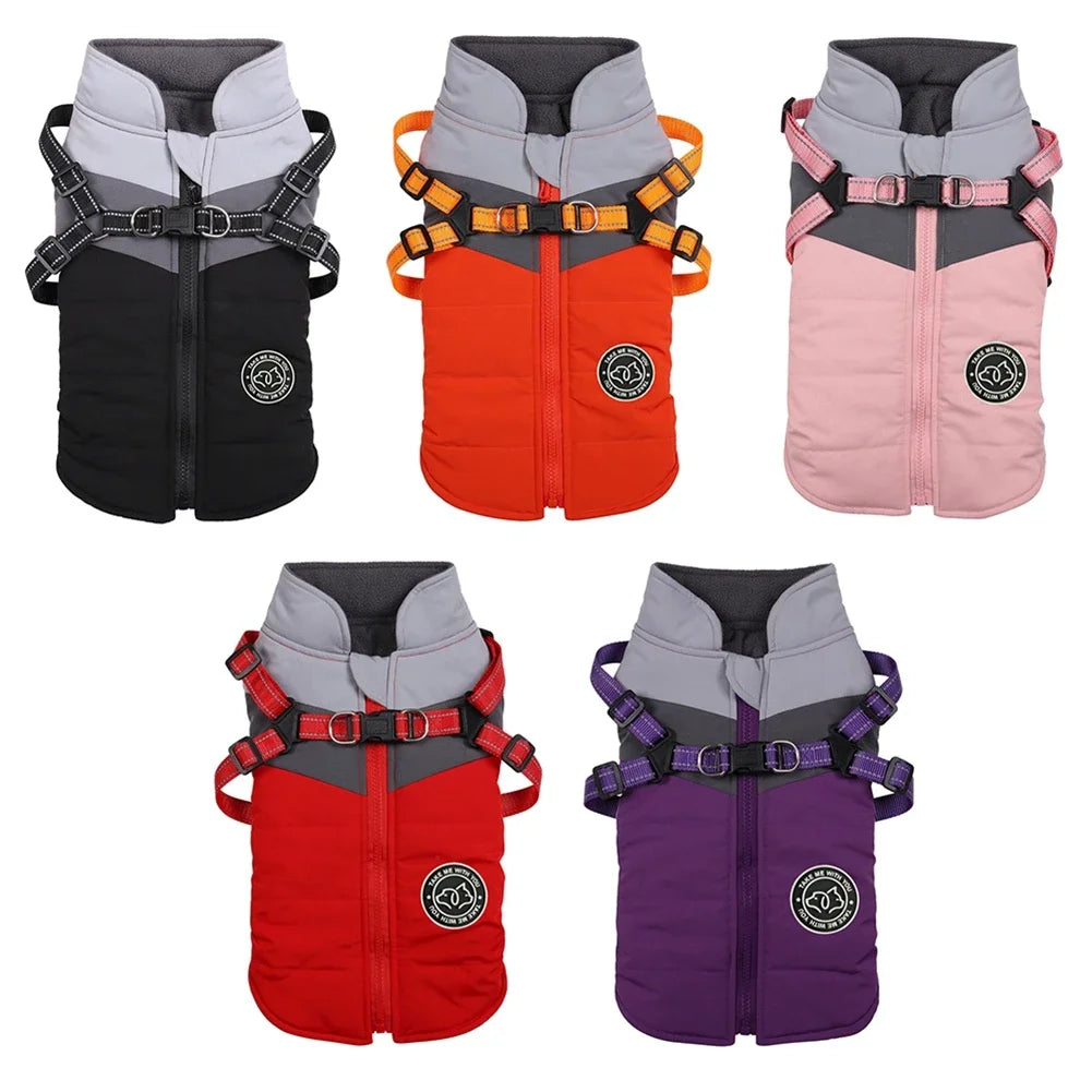 Winter Dog Harness Vest Waterproof Warm Pet Jacket