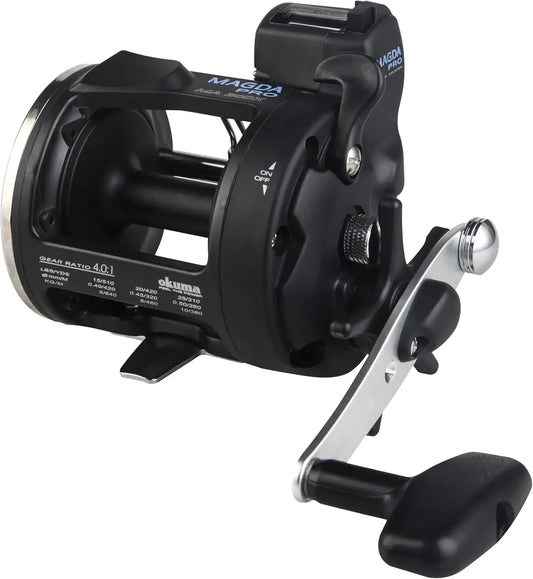 Compact Trolling Reel, Lightweight and Durable Black/Silver Design