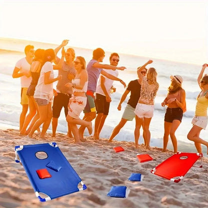 A Set of Red/Blue Portable Cornhole Game Set, Foldable and Durable,