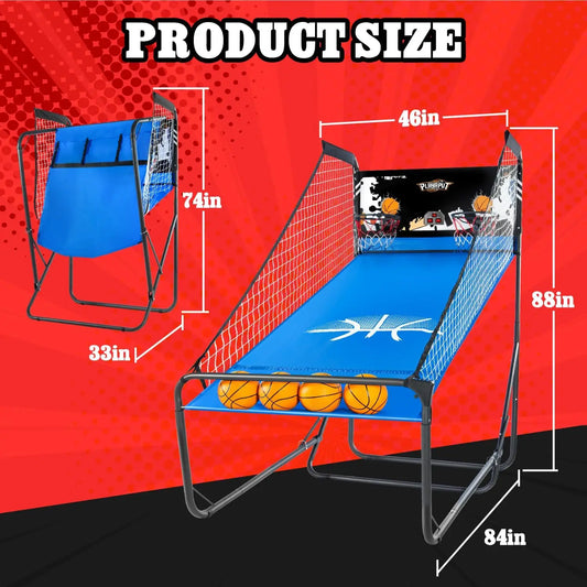 Adjustable Basketball Arcade Game with 8 Modes, LED Display, Foldable Design for Indoor Fun