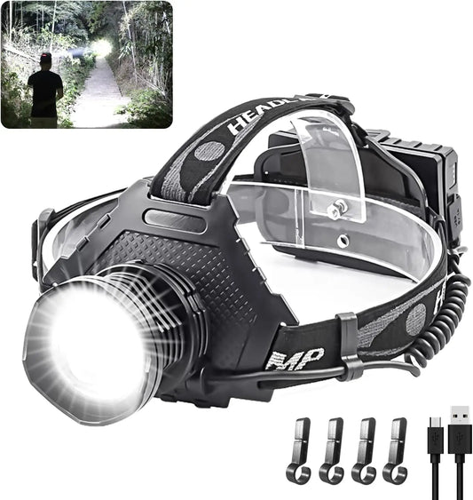 2pcs P70 Telescopic Headlight USB Rechargeable High-Power LED