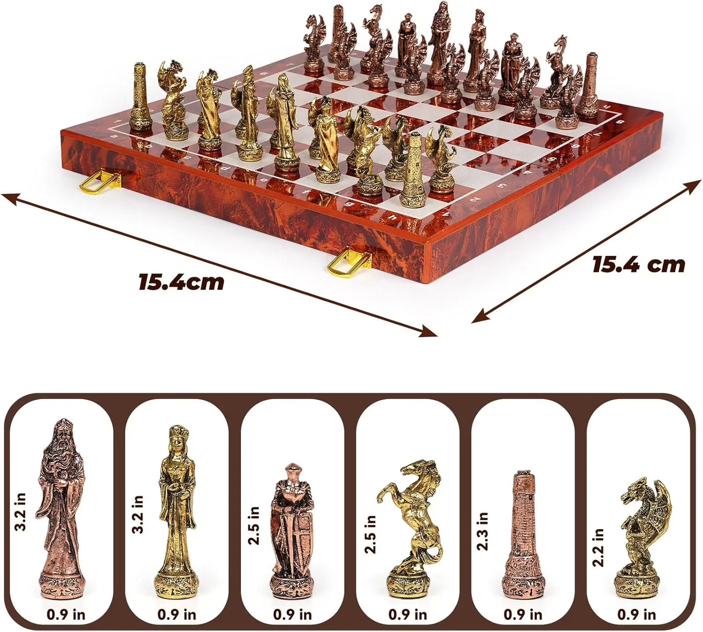 Vintage Metal Chess Set 15'' Wooden Board