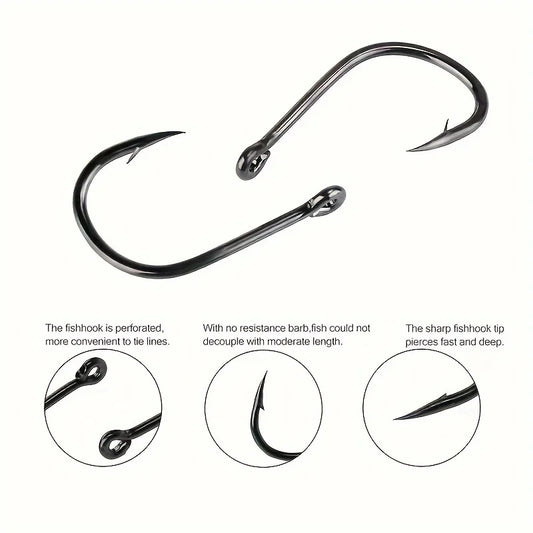 500Pcs  Fishing Hooks with Barbs – Size 3-12# Black Stainless Steel