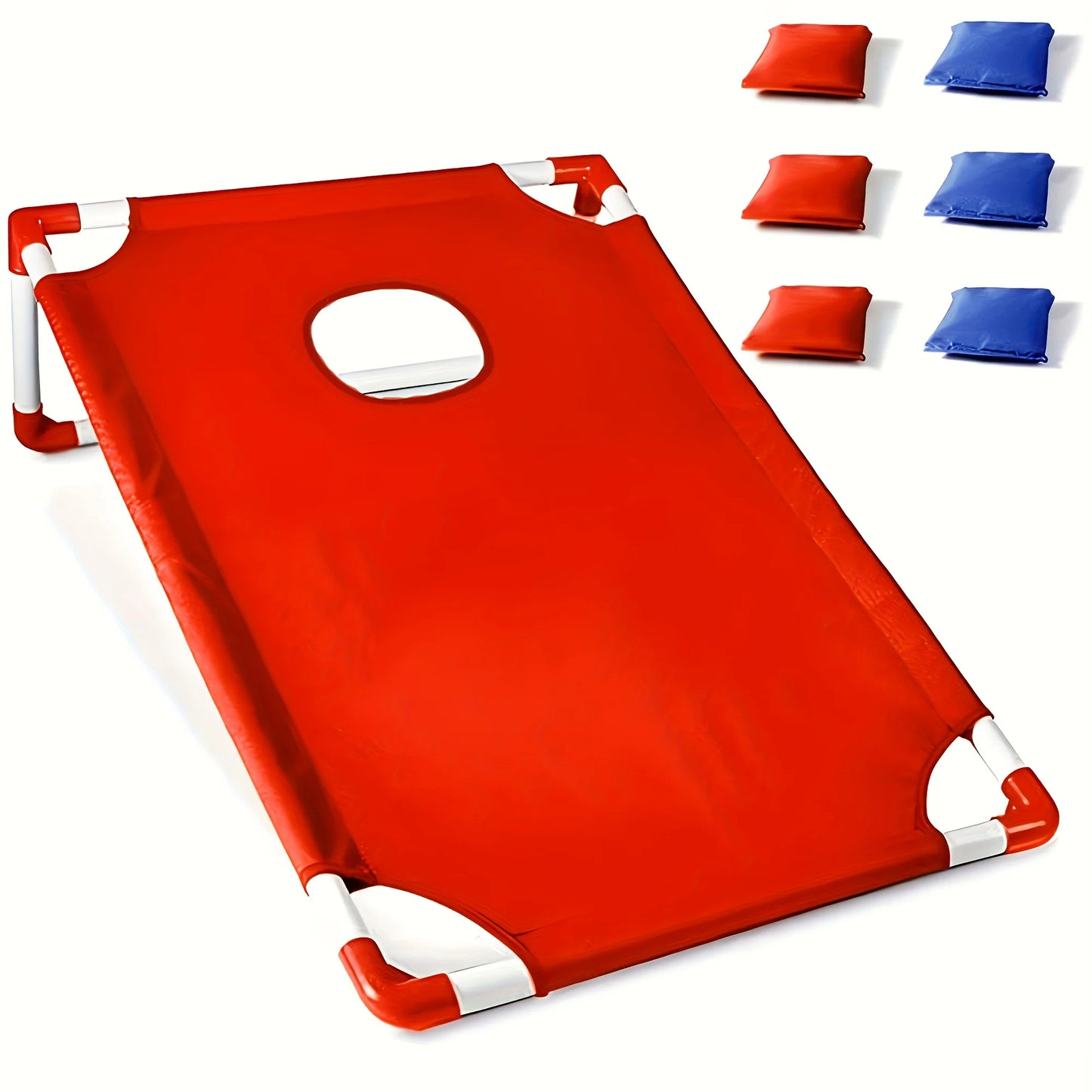 A Set of Red/Blue Portable Cornhole Game Set, Foldable and Durable,