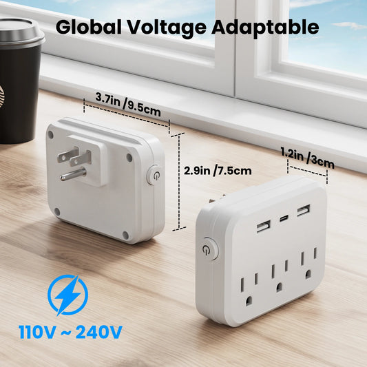 Surge protector Mini Multifunctional 3 power strip 2 USB ports 1 Type-C