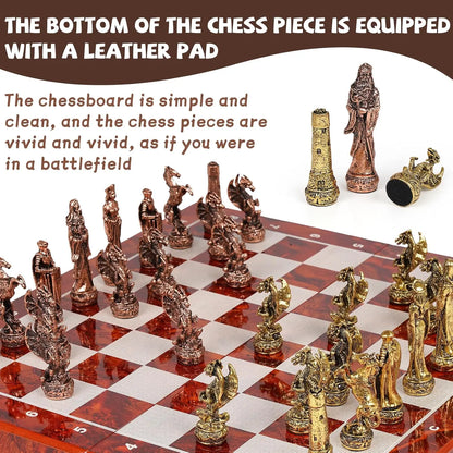Vintage Metal Chess Set 15'' Wooden Board