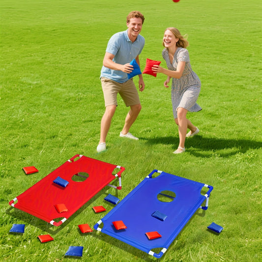 A Set of Red/Blue Portable Cornhole Game Set, Foldable and Durable,