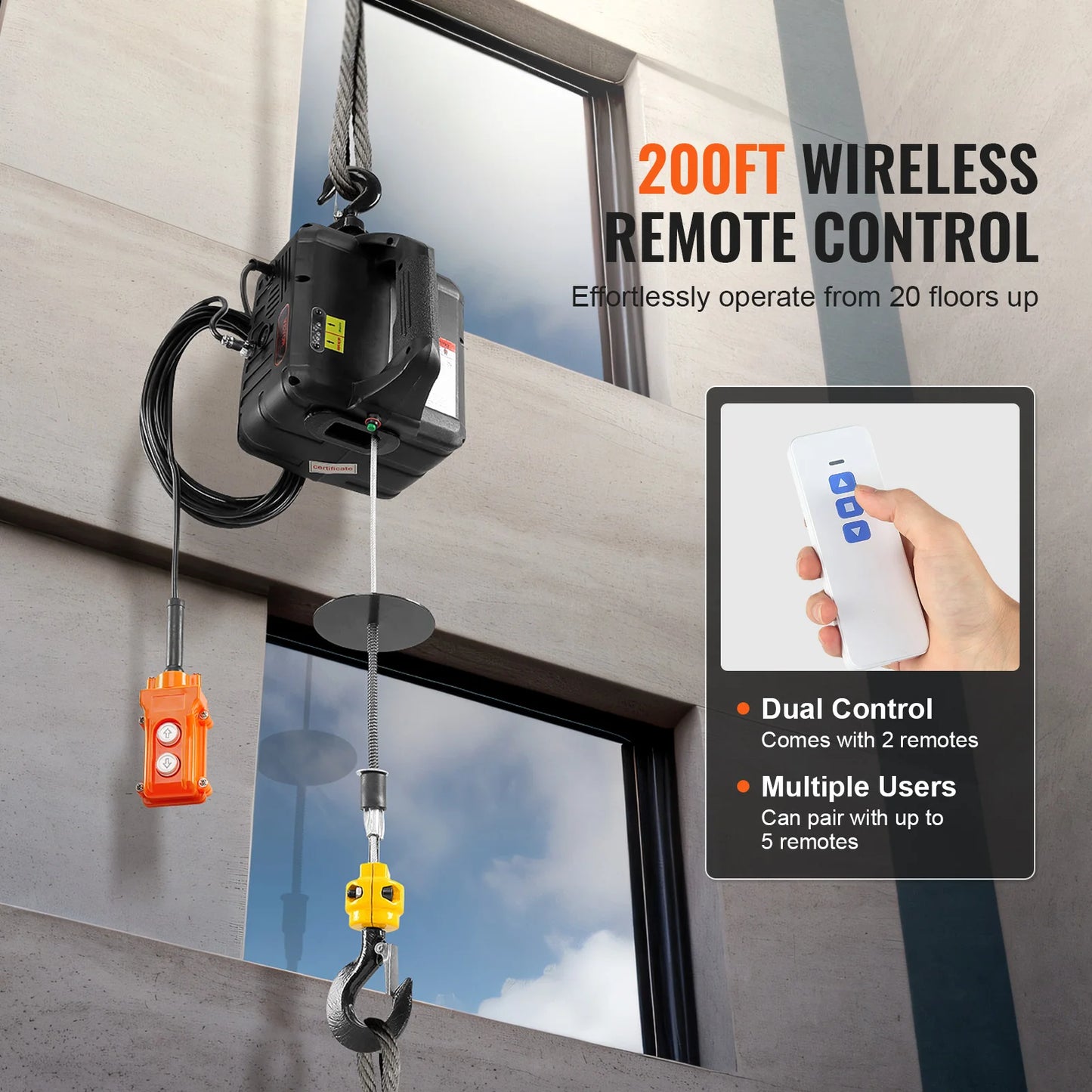 1100lbs Portable Power Winch Crane with Wireless Remote Control